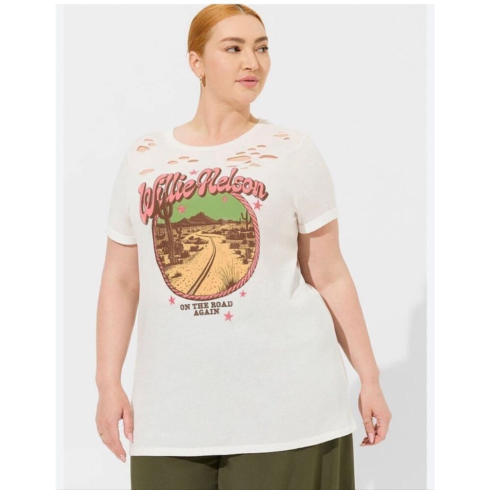 Plus size 3x torrid Willy Nelson  distressed tee t shirt top destroyed